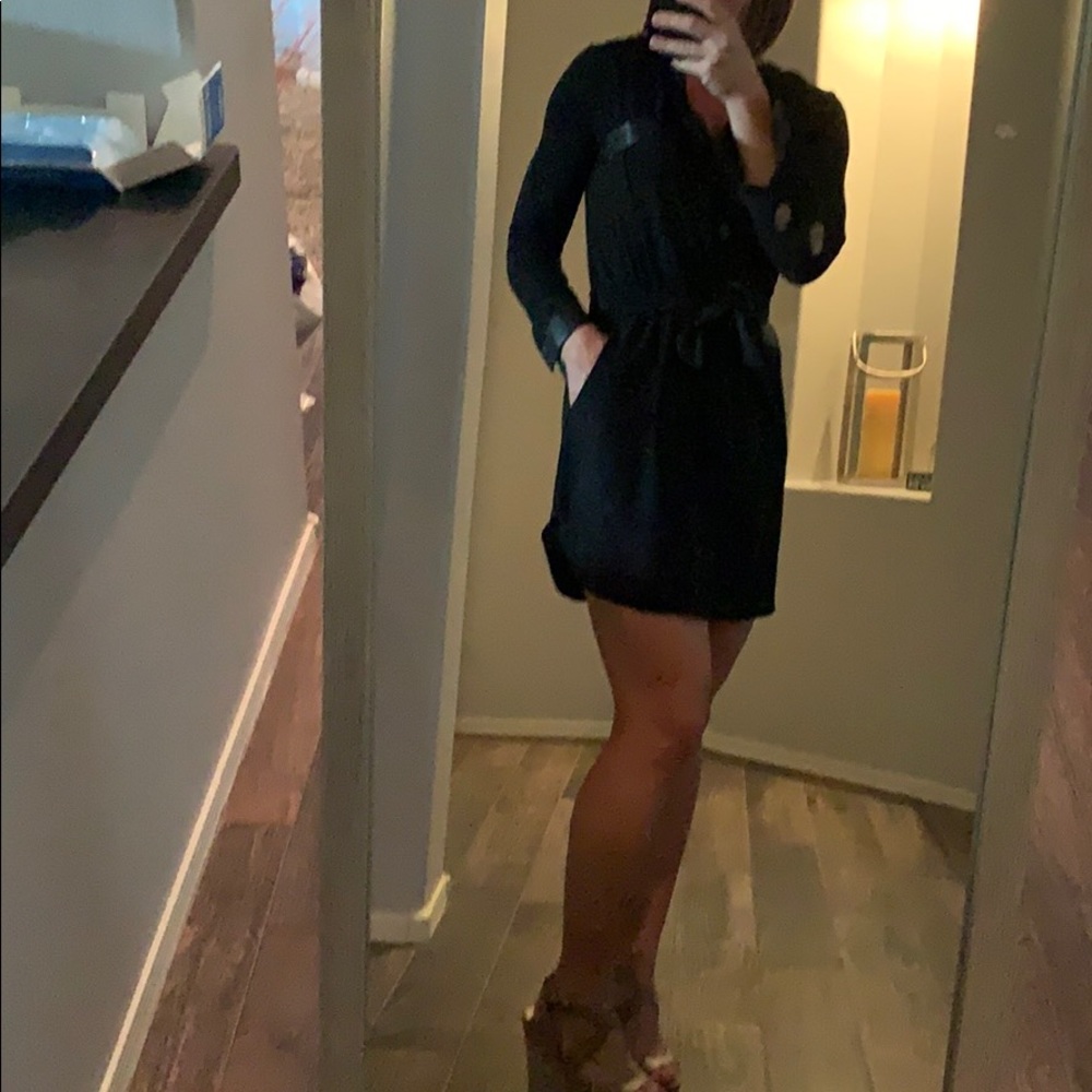 Long sleeve, black slip dress